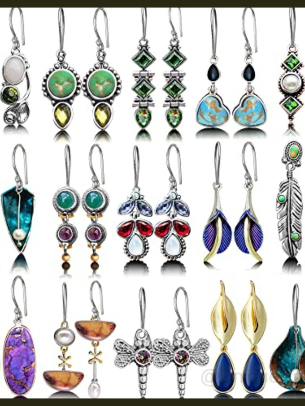 Crystal Teardrop Dangle Earrings Set 12 Pairs Cubic Zirconia French Wire